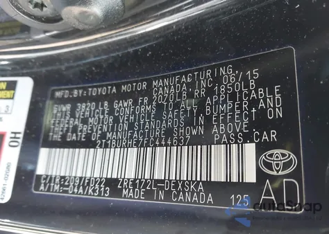 2015 Toyota Corolla S Plus z USA, uszkodzony, nr VIN 2T1BURHE7FC444637